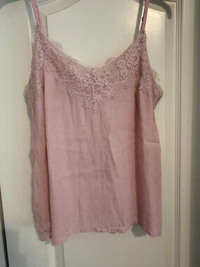Pink satin and lace camisole top